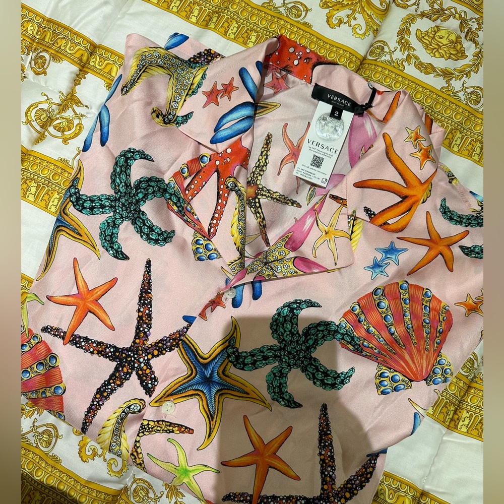 Versace seashell print, long sleeve- button down